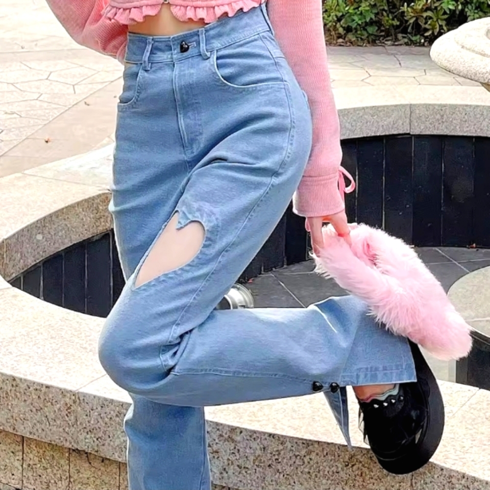 Bobon21 Heart Cutout Jeans